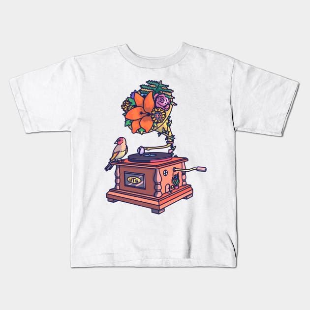 Vintage Record Player Kids T-Shirt by Ginkgo Whale